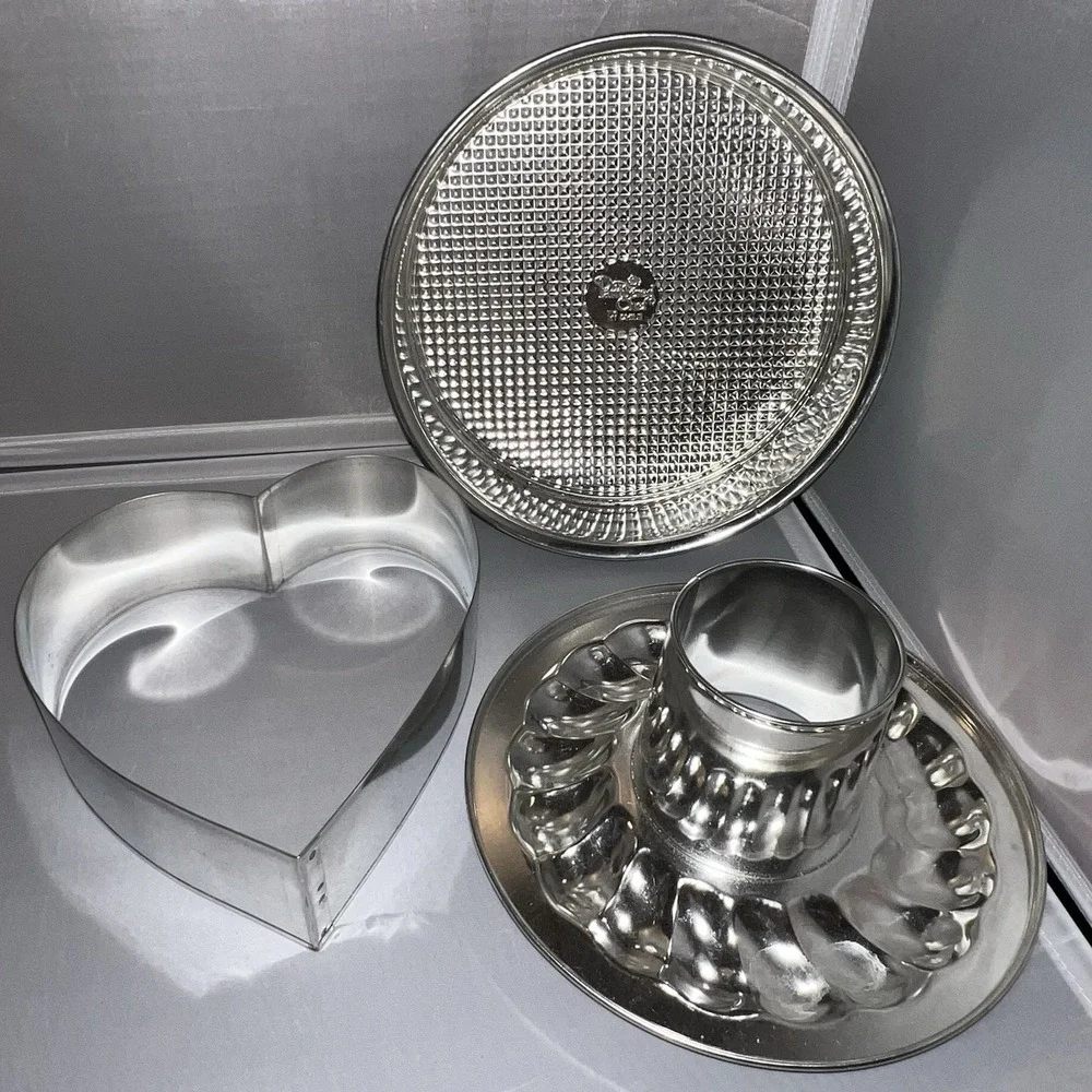 Pampered Chef Springform Pan Set #1540 Heart Circle Round Cake Metal 4 Pc